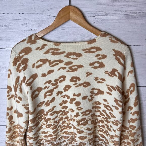 Chicos Sweater Womens Size 1 Cheetah Lace Hem Charlee Cardigan 100% Cotton - Picture 15 of 16